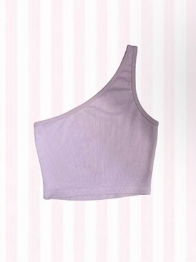 SHEIN Lavender One-Shoulder Ribbed Crop Top